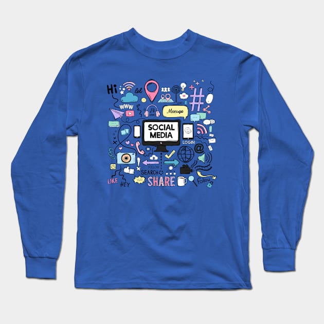 Social Media Theme Long Sleeve T-Shirt by Mako Design 